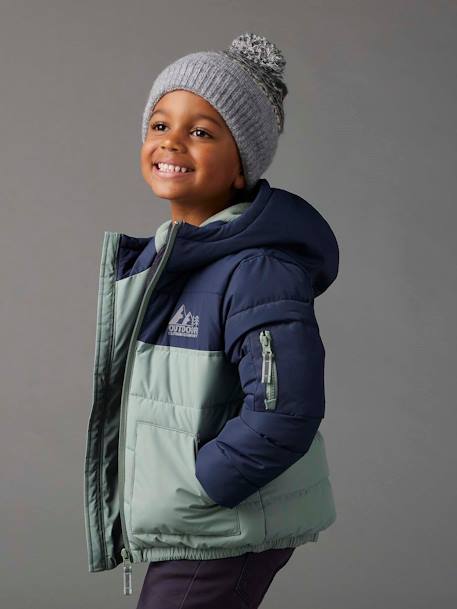 Doudoune garçon bicolore doublée polaire à capuche marron+vert sauge 8 - vertbaudet enfant 