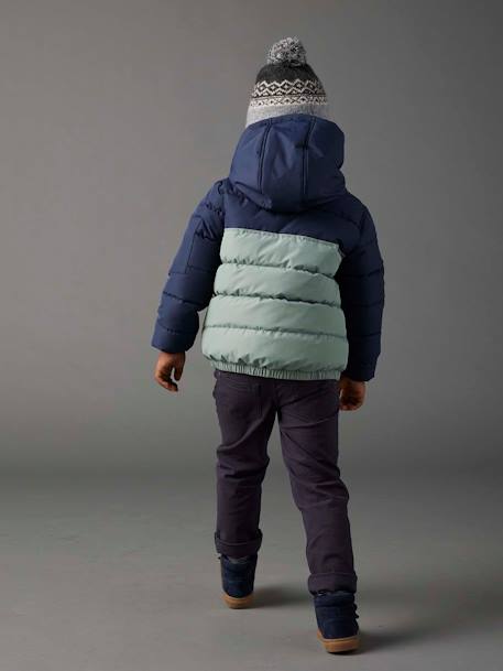 Doudoune garçon bicolore doublée polaire à capuche marron+vert sauge 14 - vertbaudet enfant 