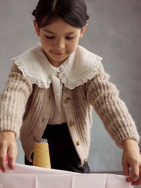 Gilet fille en maille mousseuse camel+olive 1 - vertbaudet enfant 