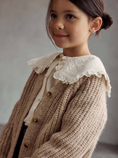 Gilet fille en maille mousseuse camel+olive 2 - vertbaudet enfant 