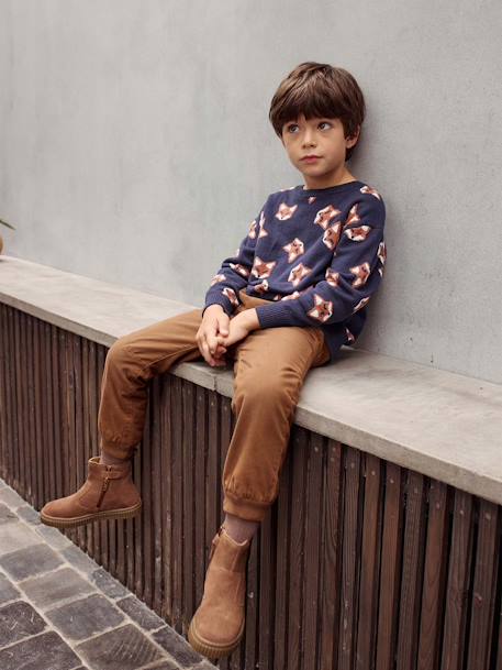 Pantalon style jogger doublé polaire garçon facile à enfiler encre+NOISETTE 11 - vertbaudet enfant 