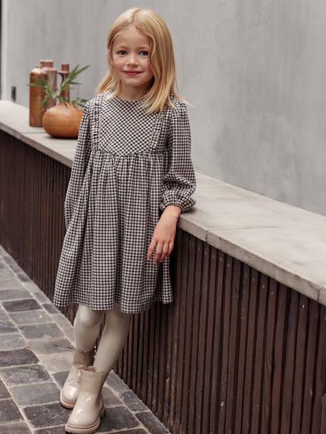 Robe vichy à volants fille carreaux gris+olive 1 - vertbaudet enfant 
