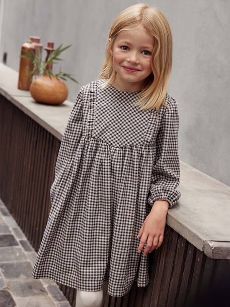 Robe vichy à volants fille carreaux gris+olive 6 - vertbaudet enfant 