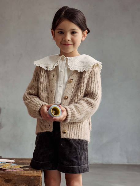 Gilet fille en maille mousseuse camel+olive 3 - vertbaudet enfant 