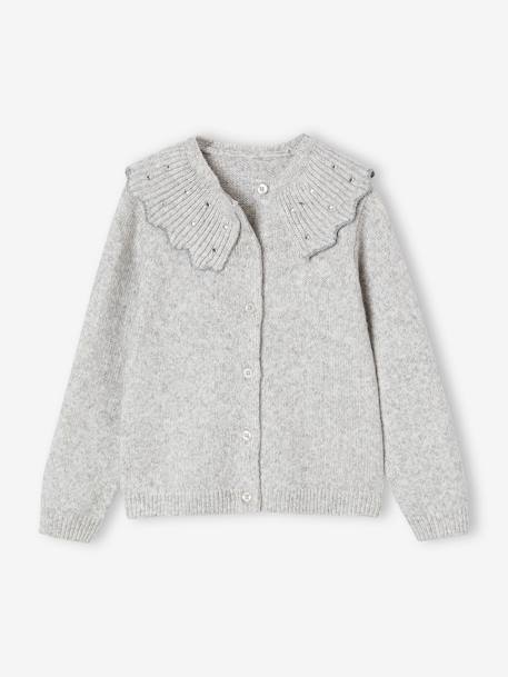 Gilet fille col à strass gris chiné 1 - vertbaudet enfant 