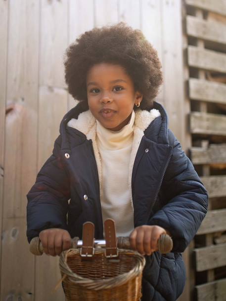 Doudoune fille à capuche doublée sherpa blush+marine+vert 11 - vertbaudet enfant 