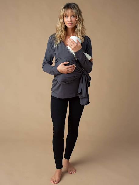 T-shirt peau à peau grossesse en coton bio manches longues gris 1 - vertbaudet enfant 