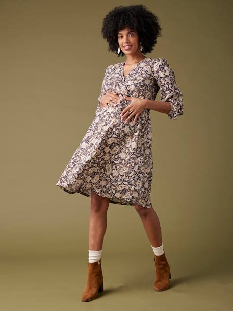Robe de grossesse imprimée fleurs fil brillant marine 1 - vertbaudet enfant 