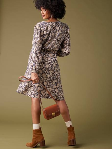 Robe de grossesse imprimée fleurs fil brillant marine 2 - vertbaudet enfant 