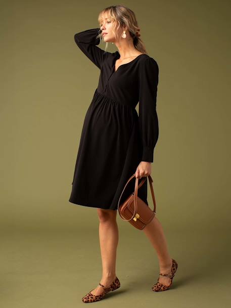 Robe de grossesse en crêpe dos en dentelle noir 2 - vertbaudet enfant 