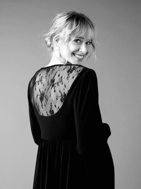 Robe de grossesse en crêpe dos en dentelle noir 4 - vertbaudet enfant 