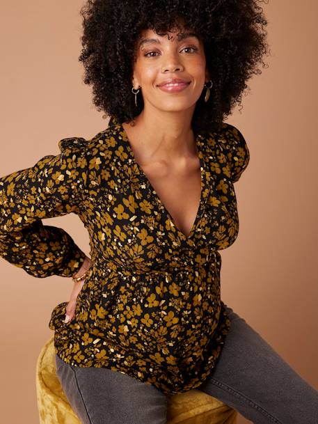 Blouse de grossesse imprimé fleurs détails irisés anthracite 1 - vertbaudet enfant 