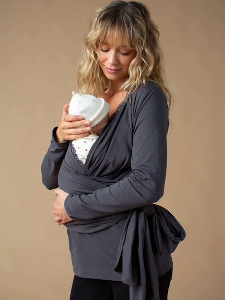 T-shirt peau à peau grossesse en coton bio manches longues gris 4 - vertbaudet enfant 