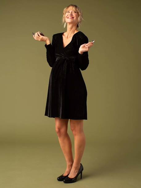 Robe de grossesse effet cache-coeur en velours noir 3 - vertbaudet enfant 