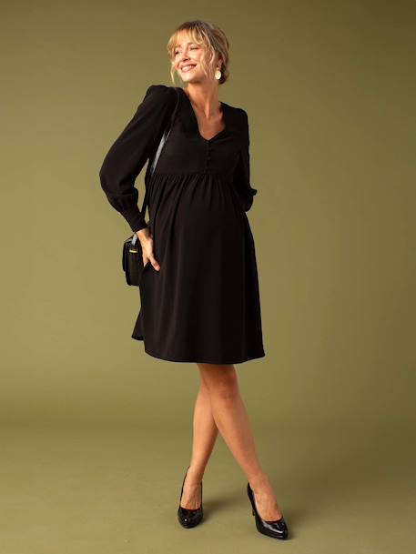 Robe de grossesse en crêpe dos en dentelle noir 1 - vertbaudet enfant 
