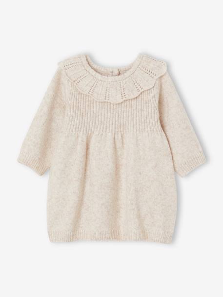 Robe à collerette en tricot bébé beige chiné 1 - vertbaudet enfant 