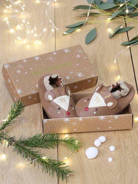 Chaussons élastiqués en cuir souple Rennes bébé marron 1 - vertbaudet enfant 