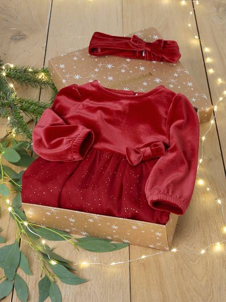 Coffret Noël bébé fille robe tulle pailleté et bandeau rouge 1 - vertbaudet enfant 