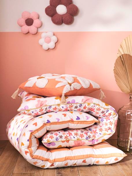 Coussin carré fleurs à pompons mandarine 3 - vertbaudet enfant 