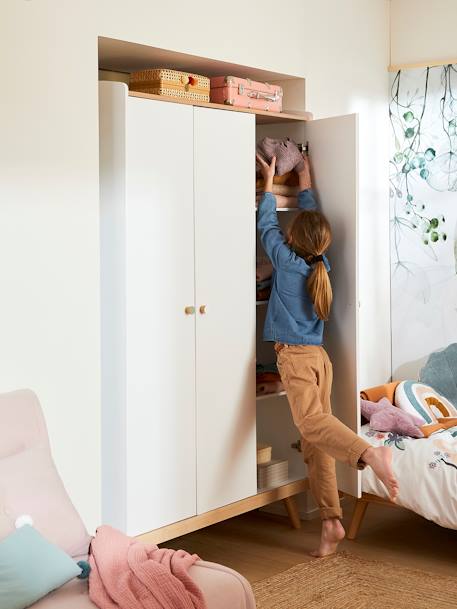Armoire 3 portes CONFETTI BLANC/BOIS 1 - vertbaudet enfant 