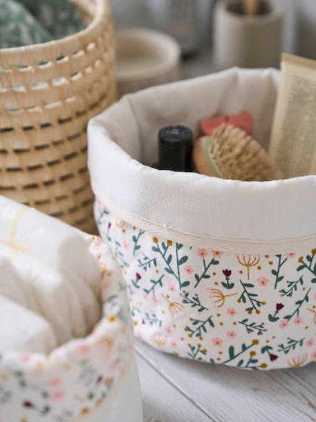 Lot de 2 petits paniers de rangement réversibles imprimé fleurs beige 2 - vertbaudet enfant 