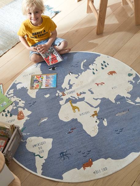 Tapis rond Mappemonde bleu / multicolore 1 - vertbaudet enfant 