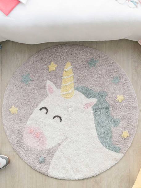 Tapis coton lavable Licorne Believe in yourself gris 1 - vertbaudet enfant 