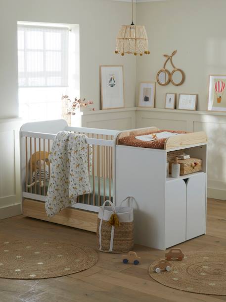 Lit bébé évolutif combiné 2 en 1 ECLIPSE BLANC / BOIS 1 - vertbaudet enfant 
