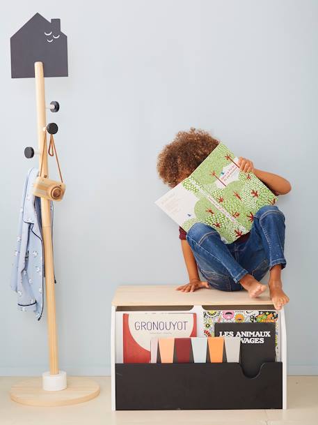 Coffre à livres et jouets SCHOOL blanc - bois - ardoise 1 - vertbaudet enfant 