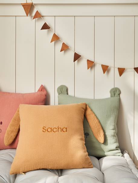Coussin animal en gaze de coton personnalisable cannelle+rose+vert sauge 2 - vertbaudet enfant 