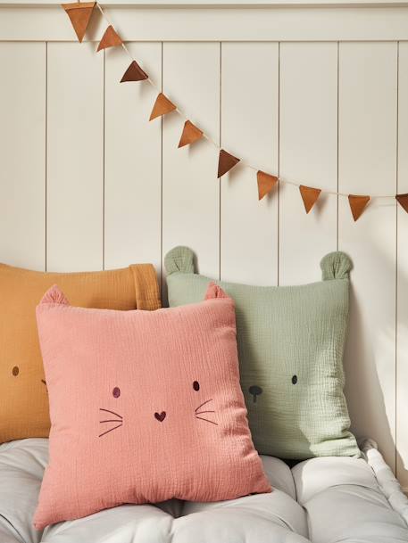Coussin animal en gaze de coton personnalisable cannelle+rose+vert sauge 7 - vertbaudet enfant 