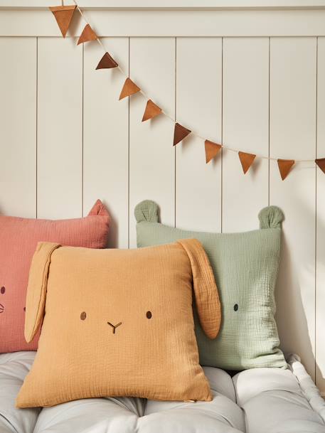 Coussin animal en gaze de coton personnalisable cannelle+rose+vert sauge 1 - vertbaudet enfant 