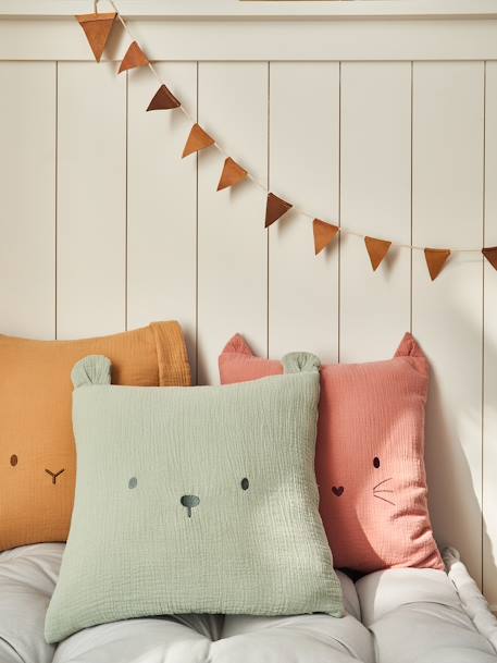 Coussin animal en gaze de coton personnalisable cannelle+rose+vert sauge 15 - vertbaudet enfant 