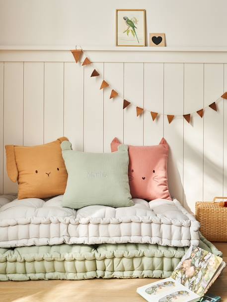 Coussin animal en gaze de coton personnalisable cannelle+rose+vert sauge 16 - vertbaudet enfant 