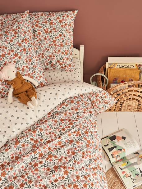 Parure housse de couette et taie d'oreiller réversible RETRO FLOWERS, avec coton recyclé multicolore 1 - vertbaudet enfant 