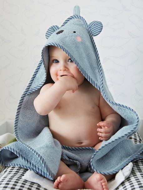 Cape de bain à capuche brodée animaux blanc+bleu+rose 6 - vertbaudet enfant 