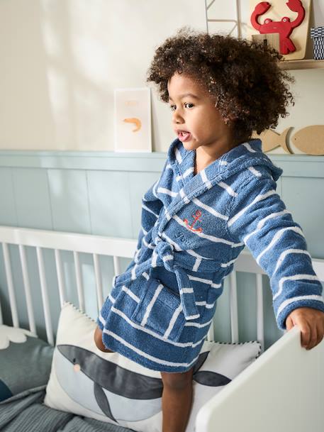 Peignoir de bain rayé enfant à capuche et personnalisable bleu/blanc 3 - vertbaudet enfant 