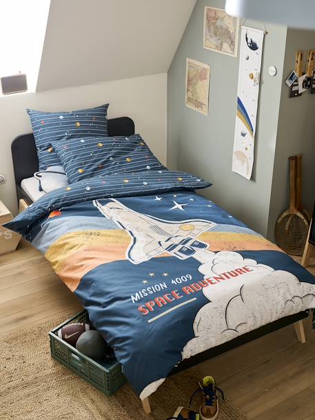 Parure housse de couette enfant et taie d'oreiller avec coton recyclé SPACE ADVENTURE multicolore 1 - vertbaudet enfant 