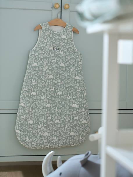 Gigoteuse en gaze de coton personnalisable DANS LES BOIS vert sauge+vieux rose 4 - vertbaudet enfant 
