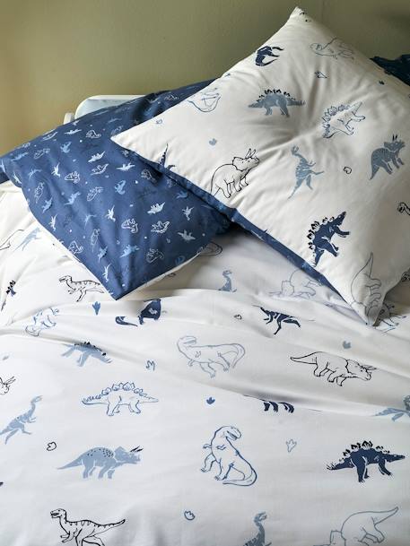 Parure housse de couette enfant et taie d'oreiller HELLO DINOS écru / vert 1 - vertbaudet enfant 
