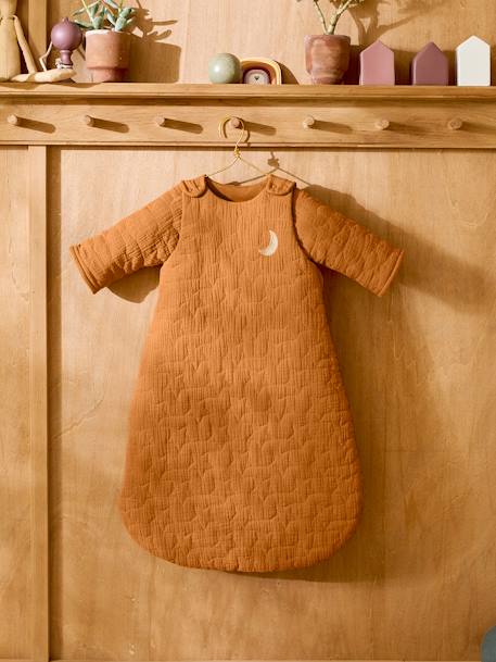 Gigoteuse hiver quiltée manches amovibles en gaze de coton bio* NUITS DE RÊVE caramel+écru+marine 1 - vertbaudet enfant 