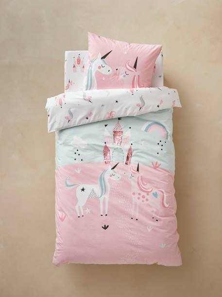 Parure housse de couette enfant et taie d'oreiller LICORNES MAGIQUES bleu clair 9 - vertbaudet enfant 