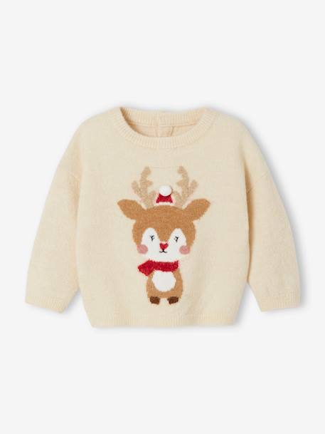 Pull de Noël renne détails brillants bébé beige poudré 1 - vertbaudet enfant 