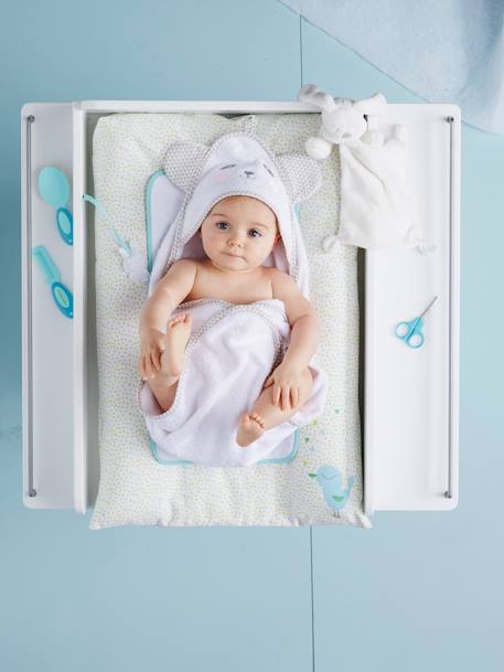 Cape de bain bébé à capuche brodée animaux blanc+bleu+rose 3 - vertbaudet enfant 