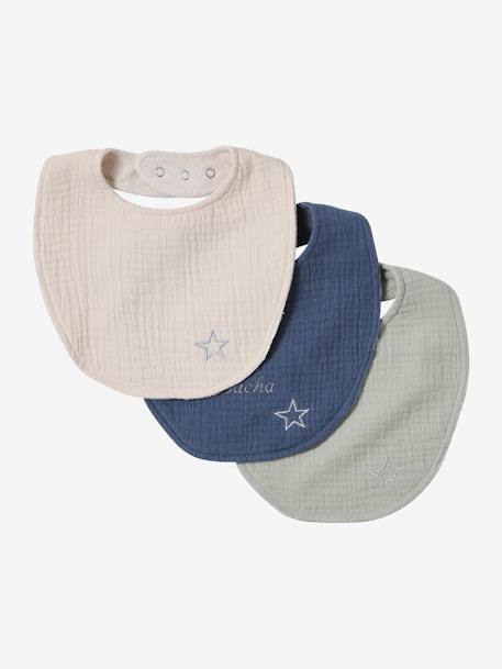 Lot 3 bavoirs naissance en gaze de coton lot bleu+lot rose 2 - vertbaudet enfant 