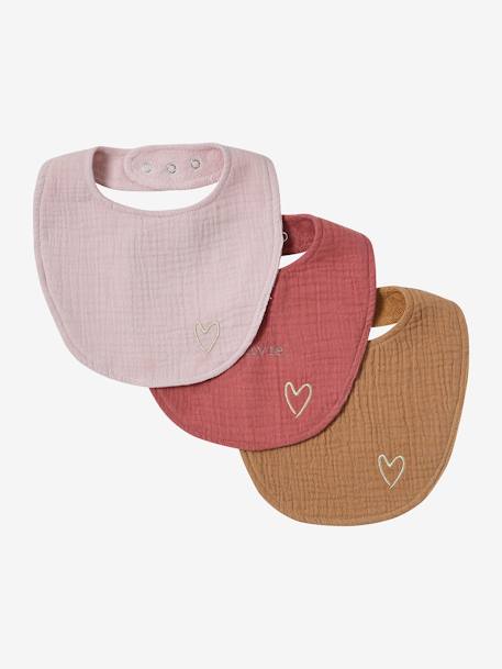 Lot 3 bavoirs naissance en gaze de coton lot bleu+lot rose 9 - vertbaudet enfant 
