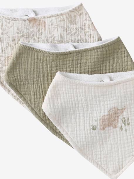 Lot 3 bavoirs bandanas en gaze de coton Babylone+Bord de mer+Broceliande+Dans les bois+Hanoi+Hérisson+Hygge+lot renard+Mon coeur+Tanzanie 5 - vertbaudet enfant 