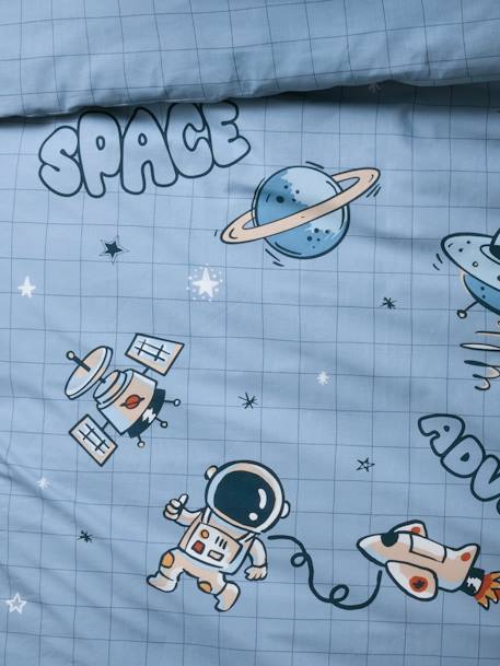 Parure housse de couette + taie d'oreiller enfant INTERGALACTIC, avec coton recyclé bleu imprimé 8 - vertbaudet enfant 