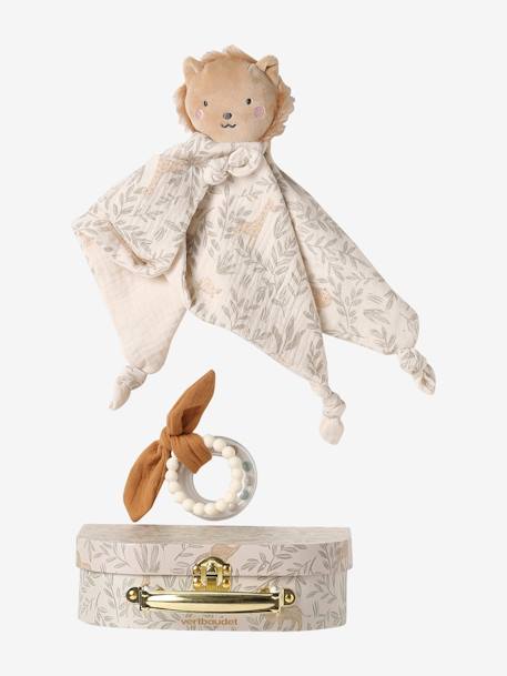 Doudou personnalisable en gaze de coton + hochet et valisette BABYLON vert 4 - vertbaudet enfant 