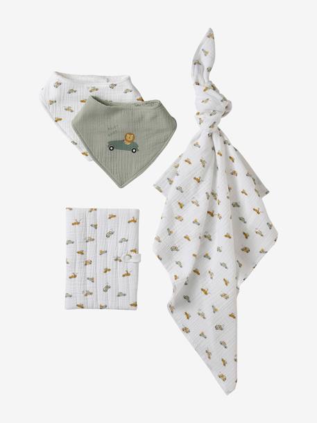 Coffret cadeau naissance 4 pièces : 2 bavoirs + 1 lange + 1 protège-carnet lot rose+multicolore 10 - vertbaudet enfant 